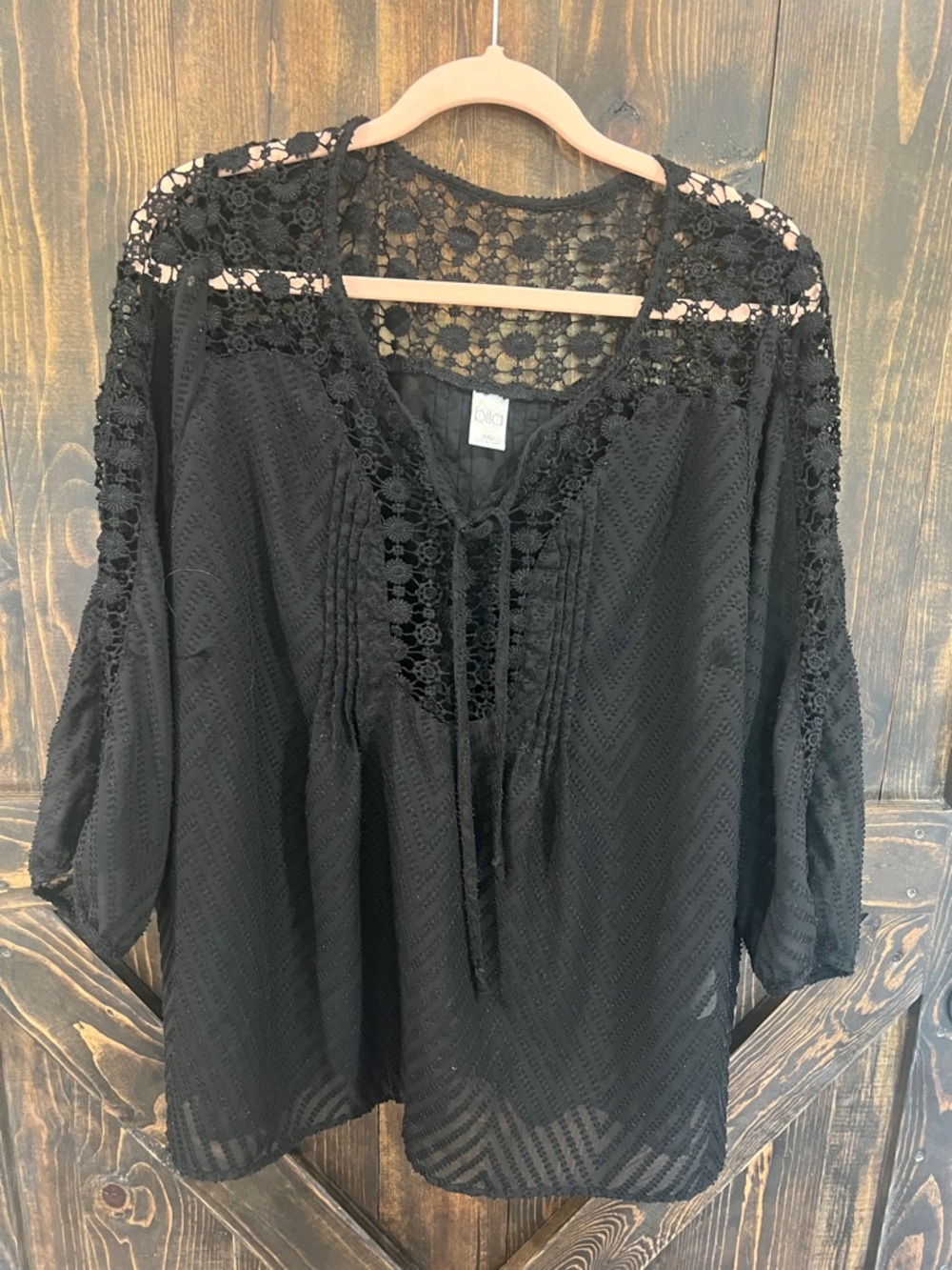 Bila Black Crochet Lace Peasant Blouse